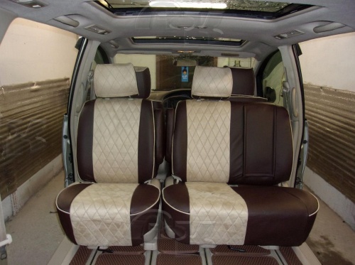 Чехлы для Toyota Estima 2000-2005, второй ряд - 60/40, вращающиеся сидения, комплект на 3 ряда сидений фото 4