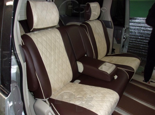 Чехлы для Toyota Estima 2000-2005, второй ряд - 60/40, вращающиеся сидения, комплект на  2 ряда сидений фото 2