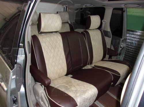 Чехлы для Toyota Estima 2000-2005, второй ряд - 60/40, вращающиеся сидения, комплект на 3 ряда сидений фото 3