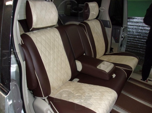 Чехлы для Toyota Estima 2000-2005, второй ряд - 60/40, вращающиеся сидения, комплект на 3 ряда сидений фото 5